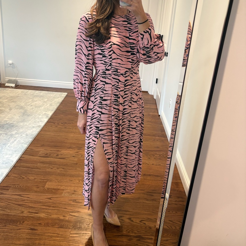 RIXO Pink and Black Zebra Long Sleeve Dress
